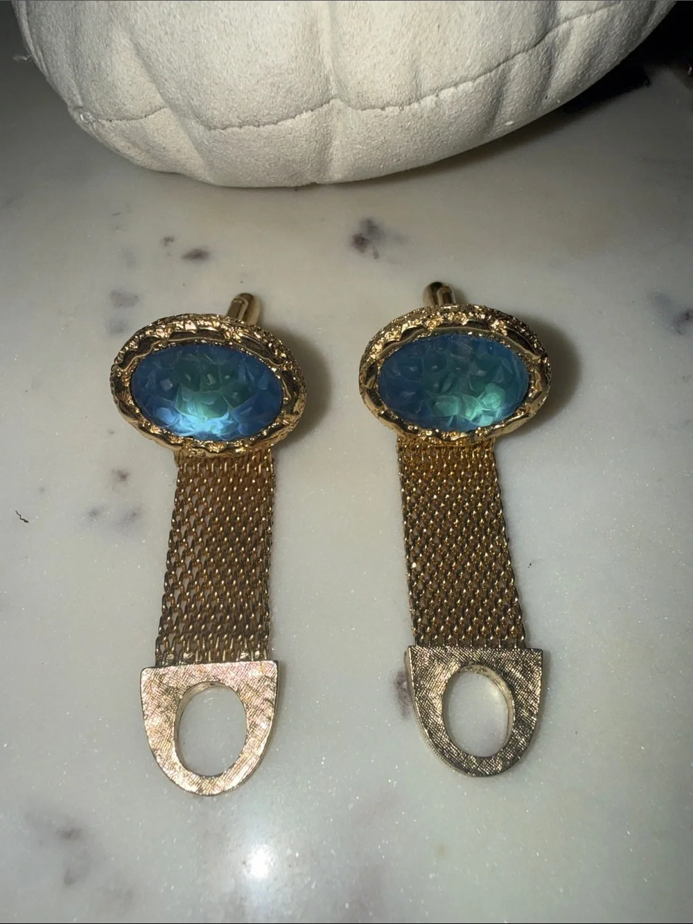 Gold-Tone Cufflinks with Blue-Green Faceted Inset